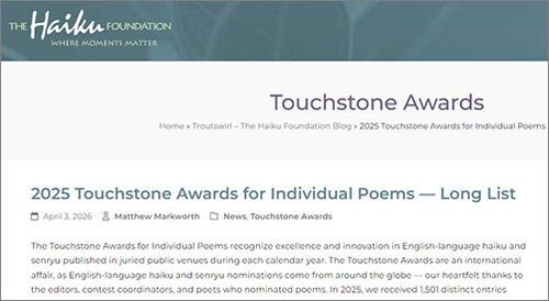 Хайку на Владислав Христов сред номинираните за „Touchstone Awards"